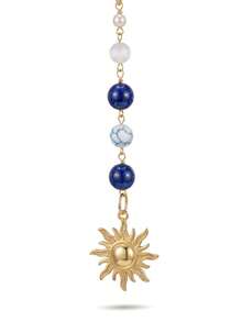 1pc Handmade Bohemian Style Natural Stone Sun Pendant Car Rearview Mirror Hanging Ornament Multi-Scene Charm Amulet Suitable For Most Car Models - A - View 4