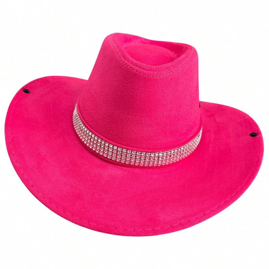 Customized Suede Cowboy Hat With A Sparkly Band. - Rosa Fucsia - Ver 1
