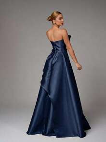 Elegant, Conservative Strapless Princess Dress For Weddings Or Graduation Parties. - Navy Blue - View 2