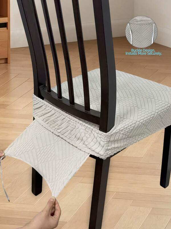 1pc Solid Color Jacquard Stretch Chair Cover With Elastic Straps And Buckle Design For A More Secure Fit. Anti-Slip, Dustproof, And Wear-Resistant, Perfect For Use In The Dining Room, Living Room And Hotel.