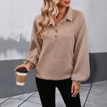 New Arrival: European And American Women's Casual Autumn And Winter Pullover Sweatshirt With A Textured Collar - 棕色 - 查看 3