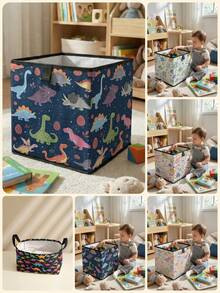 1pc Large Capacity Foldable Storage Box, Durable Dinosaur Print Open Storage Bin, Baby Diaper & Toy Organizer Basket, Foldable Nursery Storage Box, Drawer-Style Multi-Functional Space-Saving Design For Home, Dorm, Home Organization, Underbed Storage - Multicolor - View 1