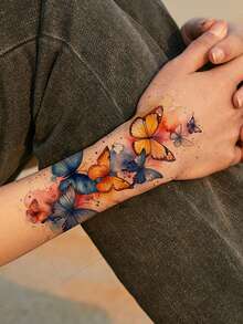 1 pieza Pegatina de tatuaje con patrón de mariposa para mujeres y hombres, tatuaje temporal de mariposa resistente al agua para mano, brazo, pecho, arte corporal, tatuaje falso adecuado para decoración corporal diaria - Multicolor - Ver 3