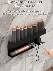Space Saving Wall Mount Hair Tool Rack For Styler,Heat Resistant Aluminum Organizer Holds All Curling Barrels&Round Brushes,Built-In Plug Holder Prevent Tangled Cords Bathroom Vanity Storage,Curling Barrel Brush Holder,Cord Plug Hook,Wall Bracket - Multicolor - View 10