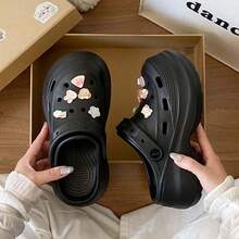 Summer Student Soft & Cute Platform Clogs Shoes, EVA Outdoor Wear, Campus Versatile Casual Lightweight Comfortable - Black - View 2