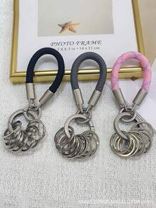 1 pieza Llavero de cuerda trenzada para hombre, cordón para llaves de coche, anillo de metal multifunción, colgante de llave de cerradura minimalista premium, herramienta de gestión de clasificación práctica y desmontable con múltiples anillos - Multicolor - Ver 1