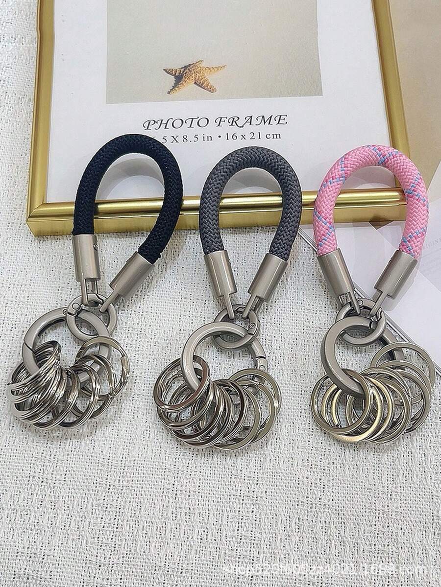 1 pieza Llavero de cuerda trenzada para hombre, cordón para llaves de coche, anillo de metal multifunción, colgante de llave de cerradura minimalista premium, herramienta de gestión de clasificación práctica y desmontable con múltiples anillos - Multicolor - Ver 1