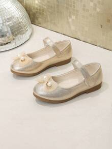 Sepatu Mary Jane Putri dengan Pita Mutiara untuk Anak Perempuan, Cocok untuk Gaun Formal, Pertunjukan Panggung, Pesta Malam, Pesta Ulang Tahun Pertama, Gaun, Rok Lipit, dan Acara Musim Semi dan Gugur. - Emas - View 8