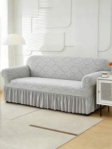 1 Buah Sarung Sofa Dekoratif Elastis Anti Selip dari Kain Fleece, Motif Awan Kecil Abu-abu Muda Ukiran Jacquard, Ramah Hewan Peliharaan, Anti Kotoran, Anti Debu, Cocok untuk Sofa 1/2/3/4 Dudukan, Sepanjang Musim - Light Grey - View 8