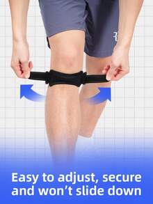 1pc Adjustable Patella Knee Support Strap, Shock-Absorbing Compression Knee Brace For Running, Hiking, Basketball, Meniscus Protection, Fitness - Black - View 9