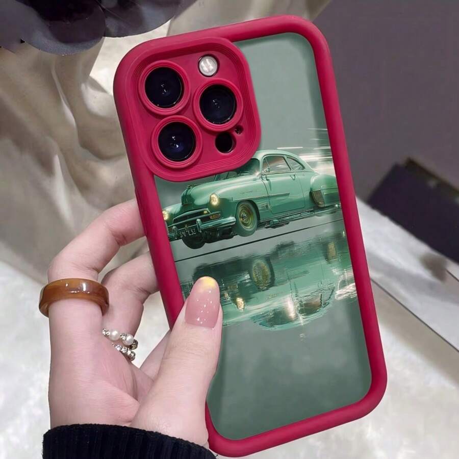 Phone Case With Black Border And Classic Green Car Design For 13 Pro, Protective Case With Retro Print For Everyday Use And Travel - Multicolor 3 - View 1