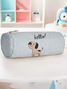 1pc Dog Print Corduroy Zipper Pencil Case, Large Capacity Stationery Organizer, Multi-Use Storage Bag For School, Office & Personal Small Items - C-yBD - View 3