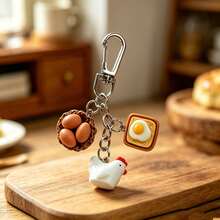 1pc Unisex Creative Healing Resin Hen Laying Egg Pendant Fried Egg Keychain Personalized Bag & Key Charm - Multicolor - View 4