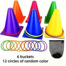 1 Set Marking Cones Training & Colorful Ice Cream Cone Rings Toss Kit, Triangle Cone Football Training Set, Ice Cream Cone Toss & Ring Toss, Suitable For Indoor/Outdoor Sports Field, Ideal Choice For Halloween & Christmas Gifts - Six Cone-shaped Barrels + 12 Rings - View 8