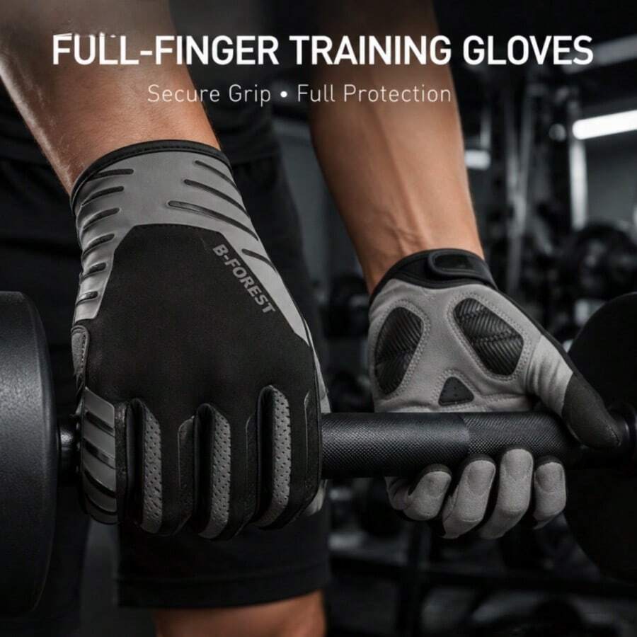 1 Pair Touchscreen Full Finger Sports Gloves, Breathable Quick-Dry Anti-Slip Shock-Absorbing, Palm Cushioning Pad Prevents Slipping And Wear, Unisex, Suitable For Gym, Cycling And Other Outdoor Activities - A - View 1