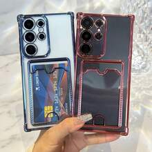 1pc Purple Electroplated Card Holder Phone Case With Card Slot, Four-Corner Thick Airbag Anti-Drop, Push Window Wallet Card Sleeve, Luxury 6D Electroplated Frame Full Coverage, Precise Camera Hole, Soft Silicone Transparent Phone Case Compatible With Apple 17pro/17promax/17Air/17 And Galaxy S26Ultra/S26Plus/S26/S26Edge/S25Ultra/S25Plus/S25/S25Edge/S25FE/S24Ultra/S24Plus/S24/S23Ultra/A57/A37/A17/A07/A56/A36/A26/A55/A35/A25/A15/A24/A34/A14/A16/A06/A05S And And - Purple - View 4