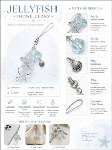 1pc Transparent Jellyfish Metal Arc Romantic Phone Chain Keyring Suitable For Earphone Case Phone Pendant, Summer Phone Case Accessories - Multicolor - View 5