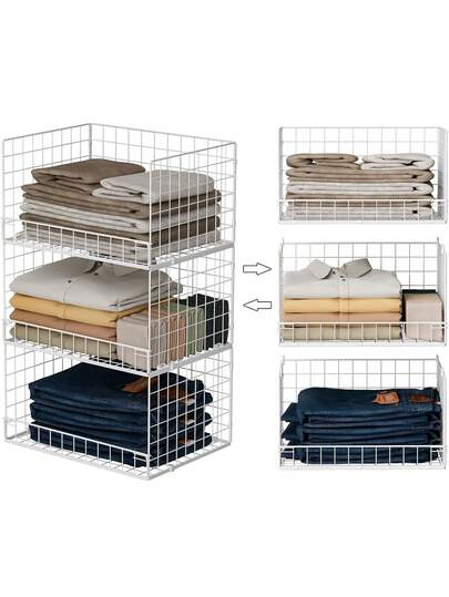 JZGZR Closet Organizers And Storage Basket- 3-Tier Stackable Storage Bins, Foldable Closet Shelf Organizer Basket, Stackable Clothes Organizers Shelves Home Organizer System(Patent 30022416)