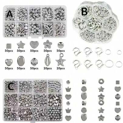 Moonlight Silver Full Set Accessories, Multiple Styles Loose Beads, Suitable For Necklace, Bracelet, Earring, Hair Accessory, Jewelry Pendant, Creative Birthday Gift