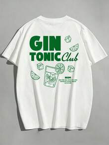 Kaos Pria Ukuran Besar Longgar Oversize "GIN TONIC Club" Motif Koktail Kasual Lengan Pendek | Pengerjaan yang Istimewa | Pakaian Musim Panas yang Wajib Dimiliki | Serbaguna & Mudah Dipadukan, Menampilkan Gaya Anda - Putih - View 5