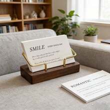 1pc Metal Desktop Business Card Holder, Includes Business Card Display Stand, Solid Wood Business Card Box, Elegant Business Card Display Rack, Desktop Decorative Storage Box, Suitable For Home And Office Use - A - View 1