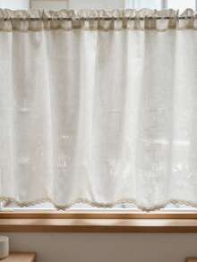 1pc Short Curtain, Window Valance, Door Curtain, Beige Minimalist Japanese Style With Black Lace Trim, Suitable For Home, Kitchen, Children's Room, Window Decor, Door Decor, Christmas Window Matching - Beige - View 10