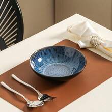 Set Of 4 Wide And Deep Stoneware Pasta Bowls With Reactive Glaze In Blue - 4 Piece Blue - View 7