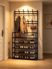 Freestanding Coat Rack With Storage Shelves, Equipped With 8 Hooks, Suitable For Entryways, Bedrooms, Wardrobes And Other Spaces, Featuring 5 Tiers Of Storage Compartments And Available In Multiple Colors - Multicolor - View 1
