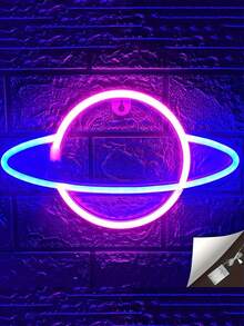 1pc Home Decor Planet LED Neon Light, USB And Battery Powered, Suitable For Bedroom Wall Decor,Birthday Party Decor Light,Indoor Room Decor Light,Bar And Shop Window Decor Light,Birthday Gift For Friends,Game Room Decor Neon Sign Light - 彩色 - 查看 10
