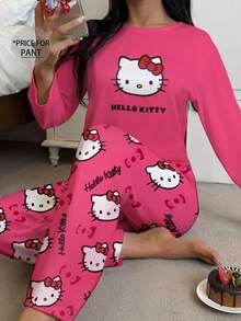 Hello Kitty قطعة واحدة بنطلون بيجامة هالو كيتي ملابس خريفية للنساء بيجامة بنطلون بيجامة بيجامات للنساء بنطلون بيجامة ملابس نوم للنساء بنطلون لطيف Y2k - وردي - مشاهدة 2