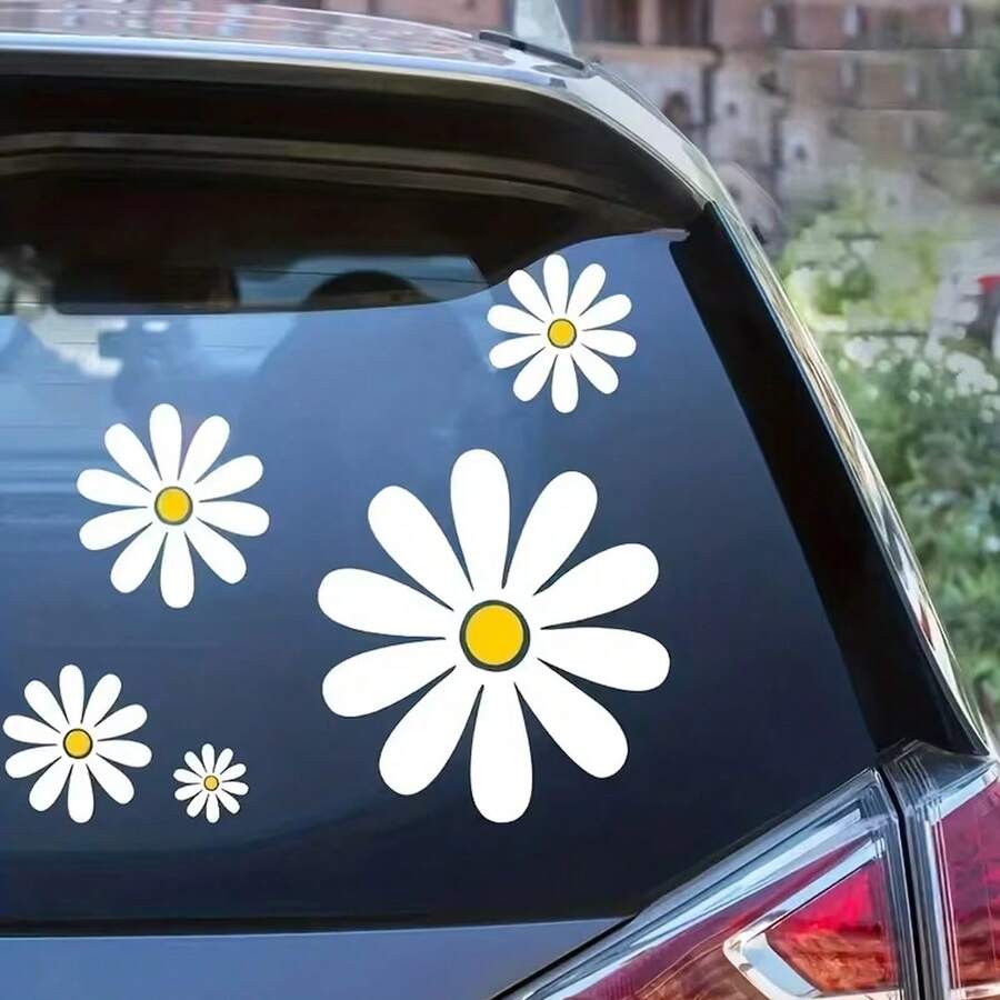 5件組自黏式雛菊汽車貼紙－乙烯基防水防曬免膠－通用型－適用於汽車後窗－創意車身裝飾用品－賽車頭盔裝飾用品