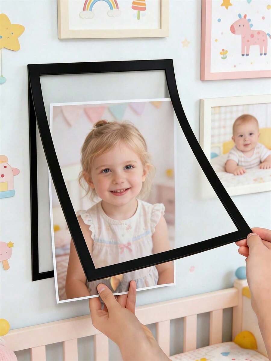 1pc Minimalist Magnetic Self-Adhesive Photo Frame, No Screws Needed, Cute House Design, Creative Children's Bedroom Decor, Father's Day Gift, Baby Gift - Multicolor - View 1