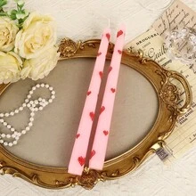 2pcs/Pack Sweet Printed Taper Scented Candles, Heart Bow Cherry Pattern Long Dinner Candle, Romantic Table Decor Candlestick For Valentine's Day, Birthday, Wedding, Party Atmosphere Decor Gift - 2pcs - View 8