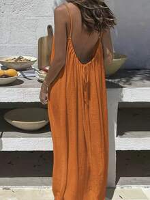 Women's 2026 Strappy Dress, Backless, Loose Fit, For Home Use. - 橘色 - 查看 3