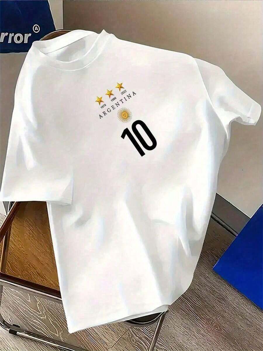 Men's Argentina Graphic T-Shirt 10 - Stylish Casual Summer T-Shirt In Beige With Star Design, Round Neck, Short Sleeves, Perfect For Everyday Wear And Special Occasions - 白色 - 查看 1