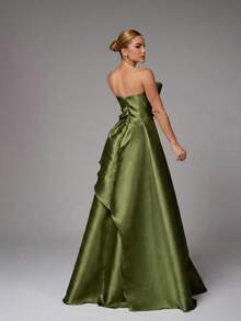 Elegant, Conservative Strapless Princess Dress For Weddings Or Graduation Parties. - Olive Green - View 2