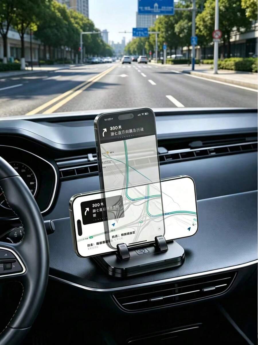 1pc 2-In-1 Car Phone Holder & Parking Number Plate, 360° Rotatable, Adhesive Dashboard Mount, Anti-Shake Universal Car Navigation Bracket