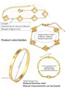 Juego de 3 piezas de joyería de acero inoxidable de estilo elegante para mujer con trébol de vidrio en forma de lágrima incrustado, adecuado para uso formal, ir al trabajo, regalos de cumpleaños y aniversario para esposa/madre - Amarillo Oro - Ver 2