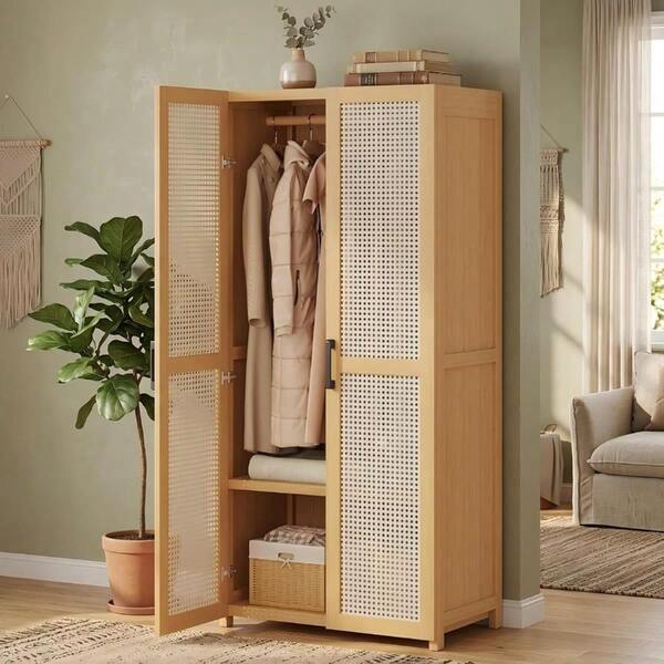 Ropero Pequeño Clóset para Ropa de Rattán Plástico con Dos Puertas - Closet para Ropa Transpirable, Ideal para Dormitorio
