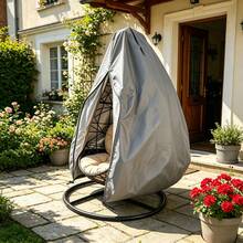 Egg Chair Cover, Hanging Chair/Swing Chair Cover, Garden Outdoor Swing Chair Cover/Bird Nest Rattan Chair/Hanging Basket Chair/Pod Chair/Capsule Chair/Hanging Egg Chair Protective Cover, Outdoor Furniture Cover, Round Furniture Cover, Dust Cover. With Zipper/Drawstring/Buckle, PU Silver Coated Oxford Fabric, Tear-Resistant Material - Egg-shaped Chair Cover - Zipper Version - View 6
