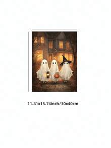 1pc Unframed Halloween Ghost Art Printable Vintage Wall Decor, 3 Ghosts, Lantern, Witch Hat, Pumpkin Print, Aesthetic Poster For Apartment, Living Room, Bedroom, Back To School Season, Dorm Essentials - Frameless - View 14