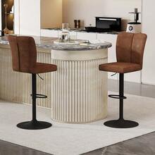 Adjustable Height Bar Stools, 360° Swivel, Sold In Sets Of Two. Luxurious Bar Stools In A Black And Gold Design, Upholstered In Water-Repellent PU Leather, Perfect For Kitchen Islands. Available In Several Colors. - Brown - View 3