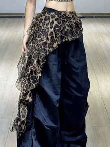 MESHUOKAI 1pc Niche Fashion Jazz Dance Ruffle Waist Scarf, Layered Leopard Print Belt School - Multicolor - View 9
