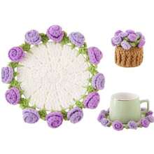 2件手工鉤編鬱金香花束杯墊，附花籃鬱金香花束杯墊，隔熱墊，桌面裝飾，節日禮物，獨特創意，適合居家裝飾和情人節裝飾 - 彩色 - 查看 11
