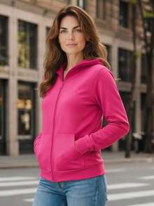 Chimpa Kangaroo Hoodie With Zipper, Winter Sweatshirt - 玫紅色 - 查看 2