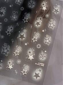 星空舒緩美甲貼紙，秋季感恩節 Y2K 銀河美甲貼花，鏤空雙星微閃點綴法式邊框圖案，自黏防水可重複使用 DIY 美甲裝飾，適合日常佩戴與派對美甲，1 張 - 白色 - 查看 5