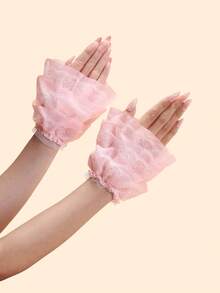 1 par de muñequeras de encaje para mujer primavera/verano, calentadores de muñeca elásticos decorativos, guantes de media-dedo con mangas de trompeta con pestañas - Multicolor - Ver 12