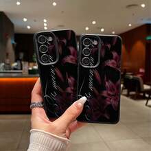 1 pieza Funda de teléfono de material TPU con patrón de gato, lirio y cita de amor compatible con iPhone 17 Pro Max/17/16 Pro Max/15/13/12/11/ S20 FE/A15/S24/A55/ Note 11/Note 12/Note 13 Pro con cobertura completa, anti-caída, carcasa blanda protectora - Negro - Ver 6