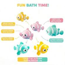 Wind-Up Clownfish Bath Toy, Children's Interactive Water Toy, Yellow/Pink/Green/Purple, Fun Bath Companion, Children's Birthday Gift, Random Color - Multicolor - View 2