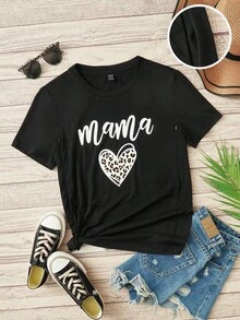 Maternidad 1 pieza Camiseta con estampado de corazón y letra amamantamiento,Oversized, Custom T-shirt, Algodón, Streetwear, Mexico 2026, Graphic Tee, S-XXXL,playera,Oversized, Custom T - Negro - Ver 1